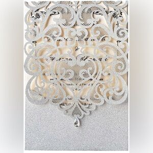 5.12 x 7.3 Inch 55pcs Silver Laser Cut Lace Flora Wedding Invitation Cards
